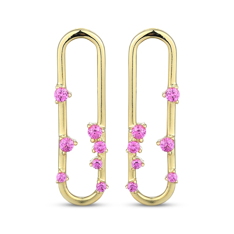 Main Image 2 of STUDIO BY KAY Pink Lab-Created Sapphire Paperclip Earrings 24K Yellow Gold Vermeil Sterling Silver