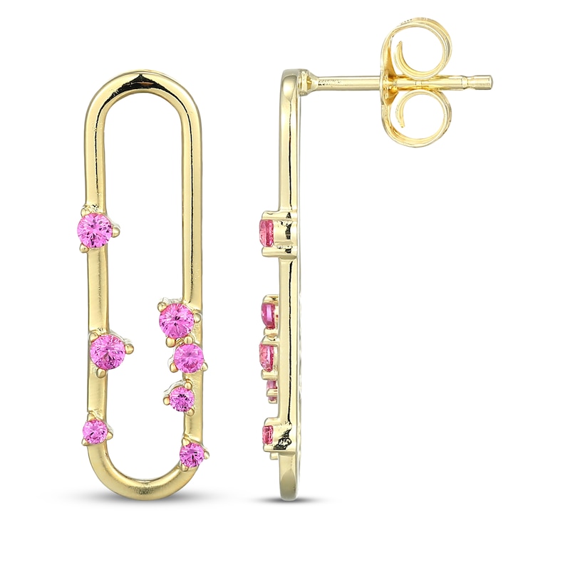 Main Image 3 of STUDIO BY KAY Pink Lab-Created Sapphire Paperclip Earrings 24K Yellow Gold Vermeil Sterling Silver