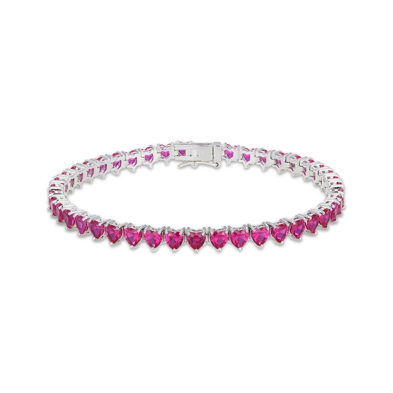 Main Image 1 of STUDIO BY KAY Heart-Shaped Lab-Created Ruby Line Bracelet Sterling Silver 7.25"