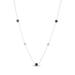 Blue & White Lab-Created Sapphire Bezel-Set Station Necklace Sterling Silver 28"