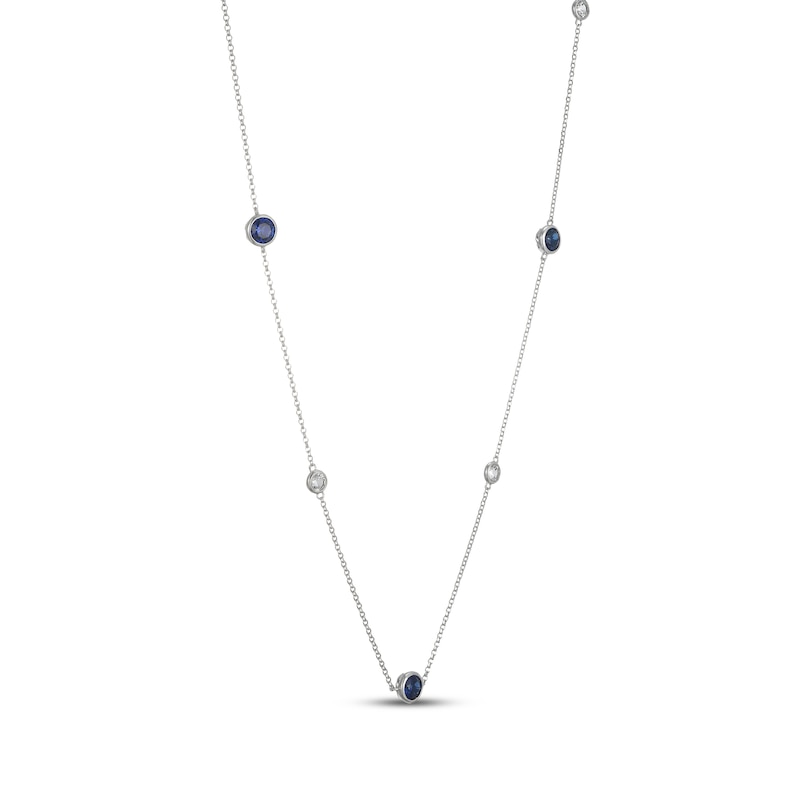 Main Image 2 of Blue & White Lab-Created Sapphire Bezel-Set Station Necklace Sterling Silver 28"
