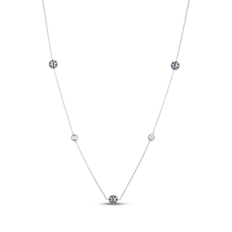 Main Image 3 of Blue & White Lab-Created Sapphire Bezel-Set Station Necklace Sterling Silver 28"