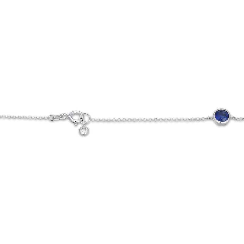 Main Image 4 of Blue & White Lab-Created Sapphire Bezel-Set Station Necklace Sterling Silver 28"