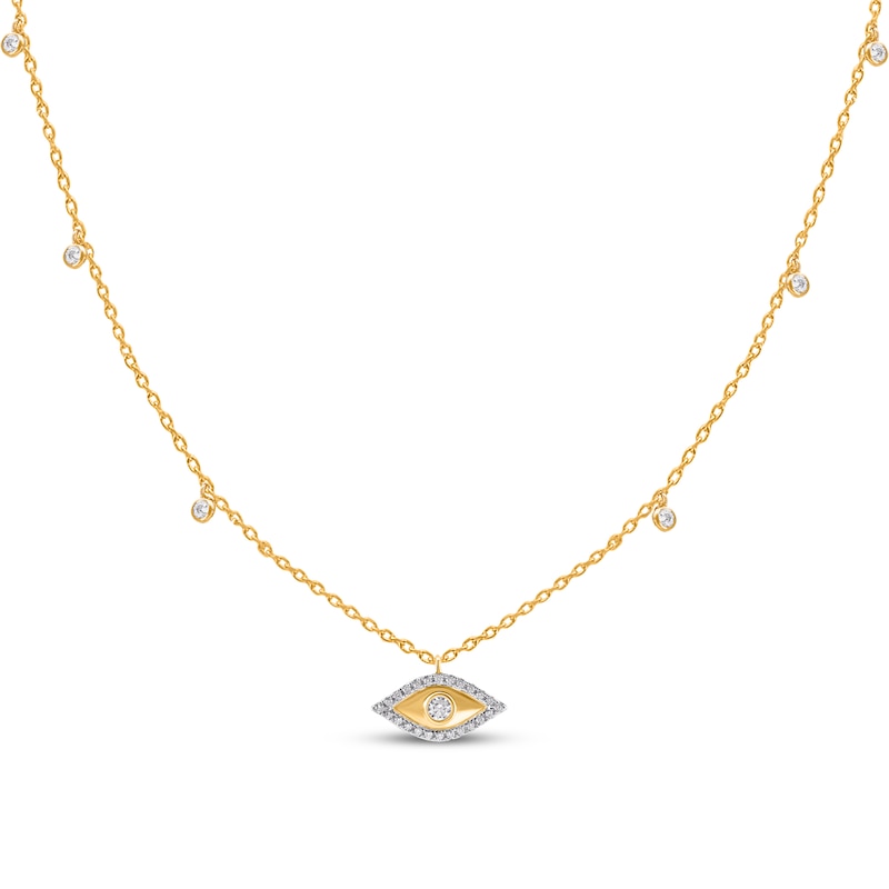 Main Image 1 of Diamond Evil Eye & Bezel-Set Dangle Station Necklace 1/4 ct tw 14K Yellow Gold 18"