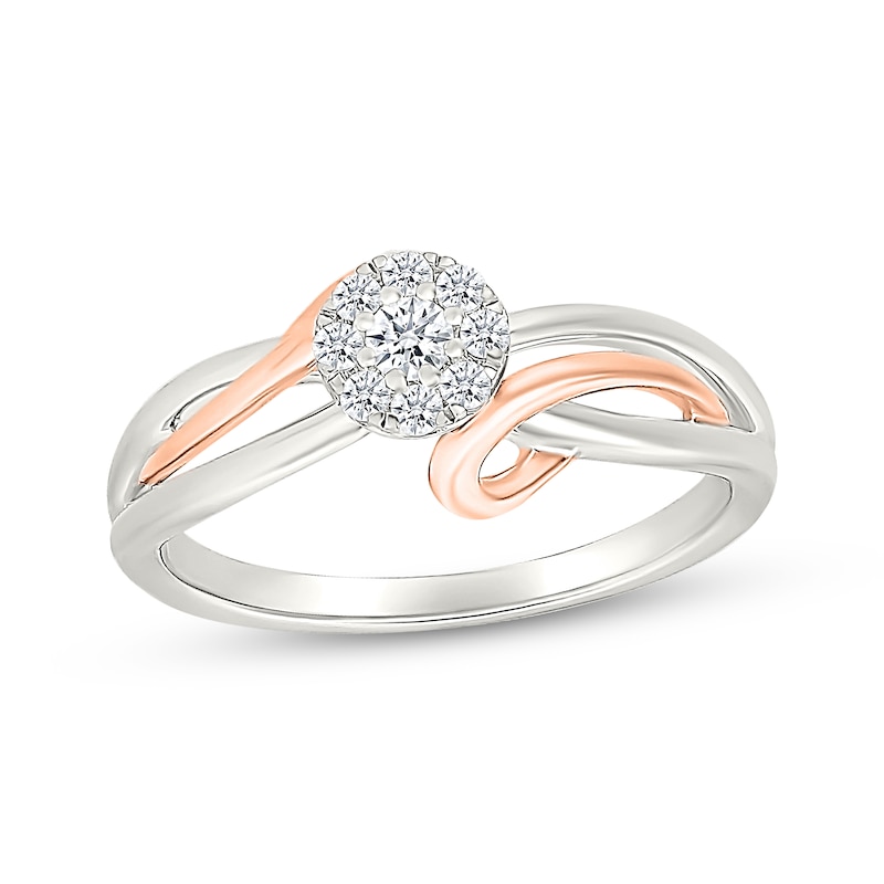 Main Image 1 of Lab-Grown Diamond Multi-Stone Promise Ring 1/5 ct tw Sterling Silver & 10K Rose Gold