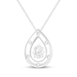 Unstoppable Love Pear-Shaped Lab-Grown Diamond Teardrop Frame Necklace 1/2 ct tw Sterling Silver 19"