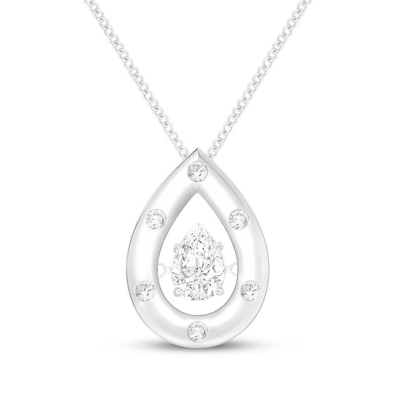 Main Image 1 of Unstoppable Love Pear-Shaped Lab-Grown Diamond Teardrop Frame Necklace 1/2 ct tw Sterling Silver 19"