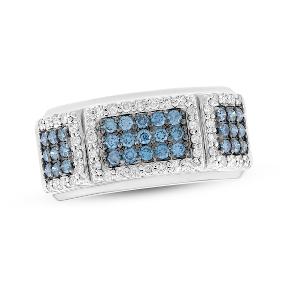 Men's Blue & White Diamond Ring 7/8 ct tw Sterling Silver