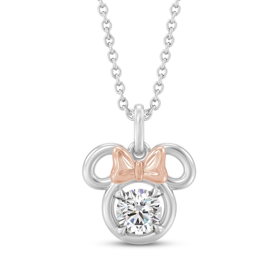 Disney Treasures Minnie Mouse Lab-Grown Diamond Solitaire Necklace 1/2 ct tw Sterling Silver & 18K Rose Gold Vermeil 19"
