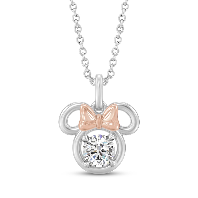 Main Image 1 of Disney Treasures Minnie Mouse Lab-Grown Diamond Solitaire Necklace 1/2 ct tw Sterling Silver & 18K Rose Gold Vermeil 19"