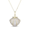 Thumbnail Image 1 of Cultured Pearl & White Lab-Created Sapphire Seashell Necklace 10K Yellow Gold 18"