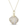 Thumbnail Image 2 of Cultured Pearl & White Lab-Created Sapphire Seashell Necklace 10K Yellow Gold 18"