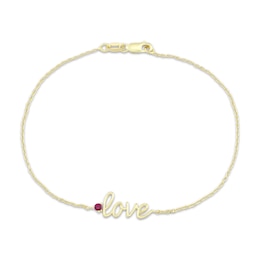 STUDIO BY KAY Lab-Created Ruby "Love" Script Bracelet 24K Yellow Gold Vermeil Sterling Silver 7.25"