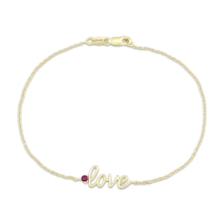 STUDIO BY KAY Lab-Created Ruby "Love" Script Bracelet 24K Yellow Gold Vermeil Sterling Silver 7.25"