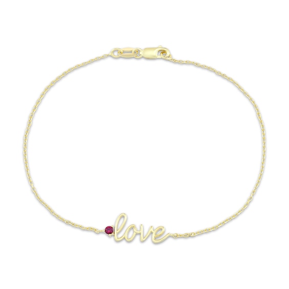 STUDIO BY KAY Lab-Created Ruby "Love" Script Bracelet 24K Yellow Gold Vermeil Sterling Silver 7.25"
