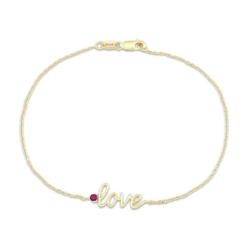Main Image 1 of STUDIO BY KAY Lab-Created Ruby "Love" Script Bracelet 24K Yellow Gold Vermeil Sterling Silver 7.25"