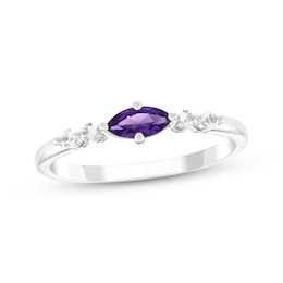Marquise-Cut Amethyst & White Lab-Created Sapphire Ring Sterling Silver