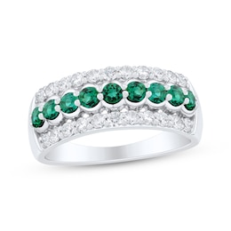 Now + Forever Natural Emerald & Diamond Anniversary Ring 1/2 ct tw 10K White Gold