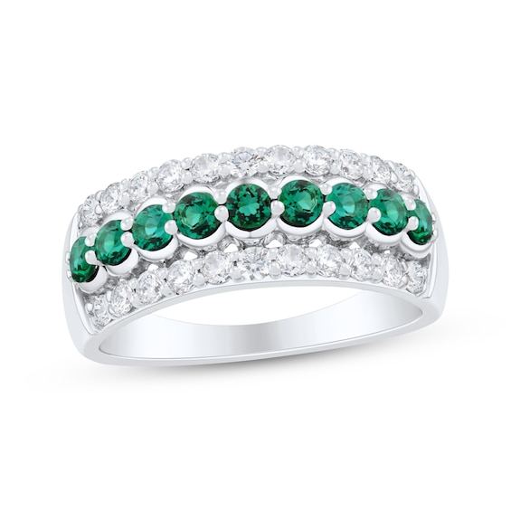 Now + Forever Natural Emerald & Diamond Anniversary Ring 1/2 ct tw 10K White Gold