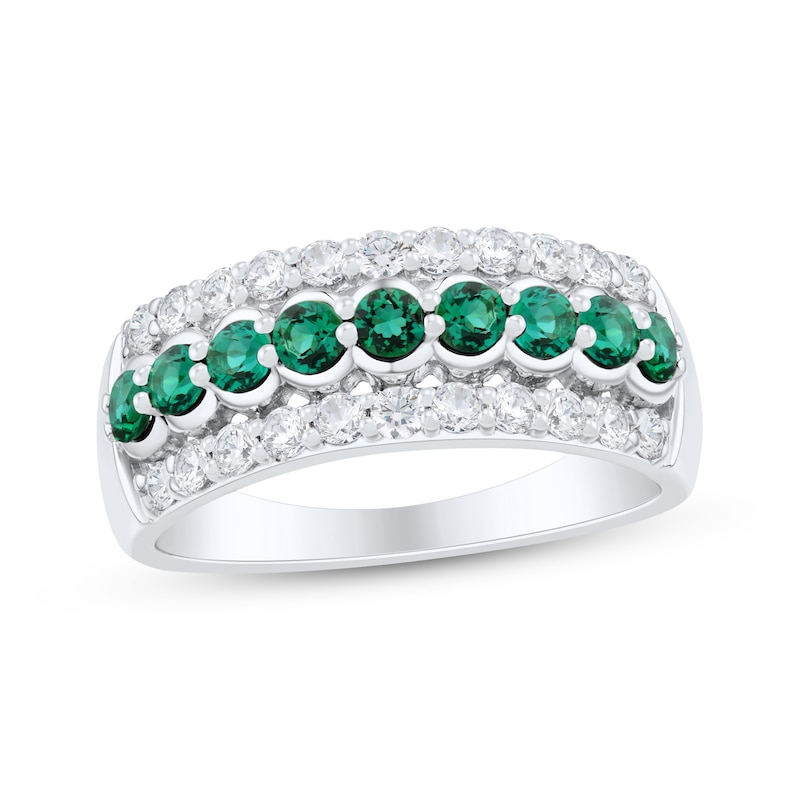 Main Image 1 of Now + Forever Natural Emerald & Diamond Anniversary Ring 1/2 ct tw 10K White Gold