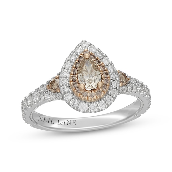 Neil Lane Desert Diamonds Pear-Shaped Double Halo Engagement Ring 1 ct tw 14K Two-Tone Gold