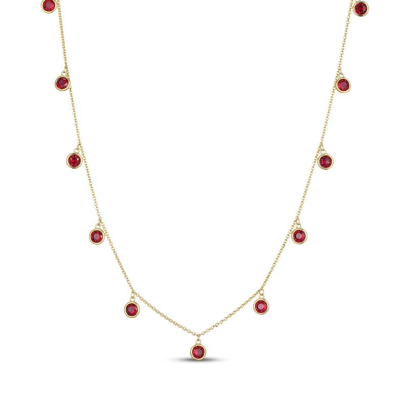 Main Image 1 of STUDIO BY KAY Lab-Created Ruby Bezel-Set Dangle Station Necklace 24K Yellow Gold Vermeil Sterling Silver 18"