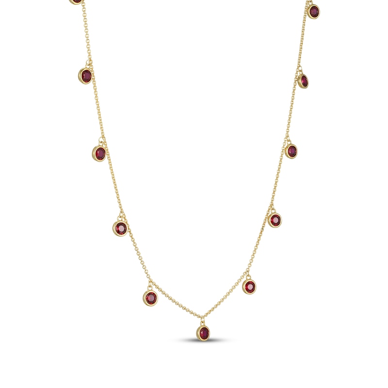 Main Image 2 of STUDIO BY KAY Lab-Created Ruby Bezel-Set Dangle Station Necklace 24K Yellow Gold Vermeil Sterling Silver 18"