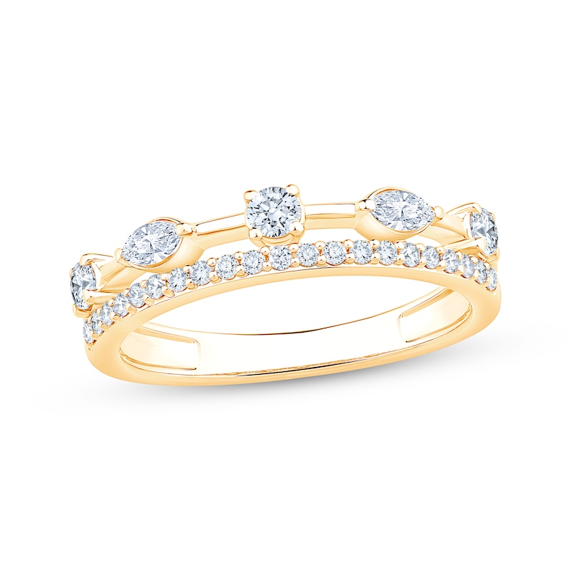 Main Image 1 of KAY Lab-Grown Diamonds Marquise & Round-Cut Two-Row Ring 3/8 ct tw 10K Yellow Gold