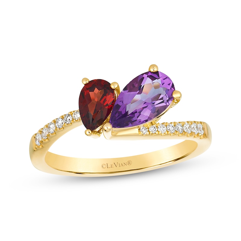Main Image 1 of Le Vian Pear-Shaped Amethyst & Garnet Ring 1/15 ct tw Diamonds 14K Honey Gold