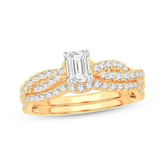Now + Forever Lab-Grown Diamonds Emerald-Cut Twist Bridal Set 1 ct tw 14K Yellow Gold