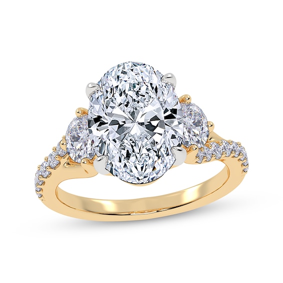 Memories Moments Magic Oval-Cut Lab-Grown Diamond Three-Stone Engagement Ring 3-1/2 ct tw 14K Yellow Gold