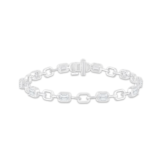 KAY Lab-Grown Diamonds Emerald-Cut Bezel-Set Station Link Bracelet 3 ct tw Sterling Silver 7"