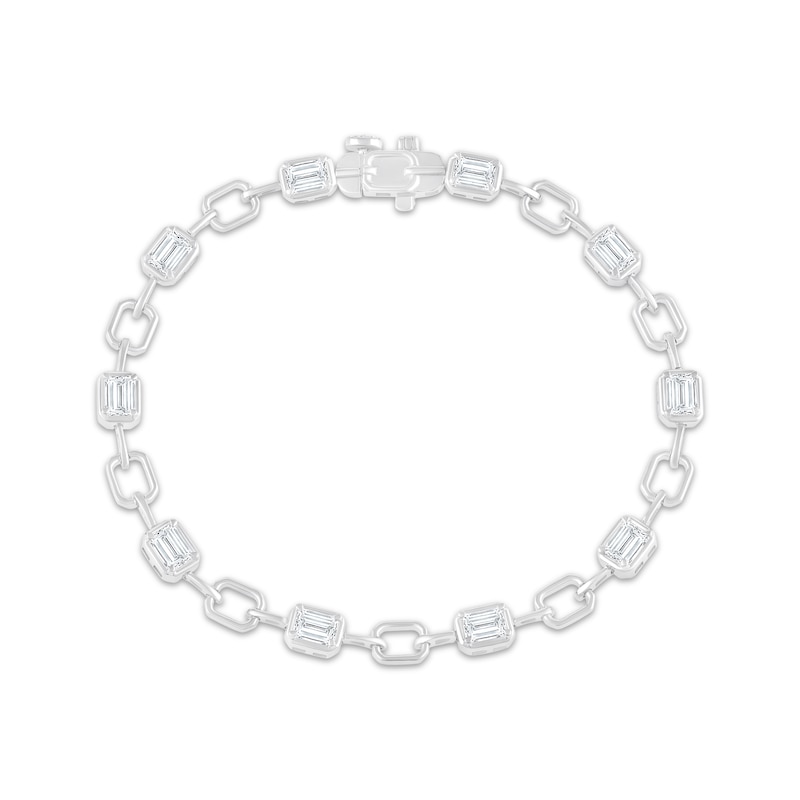 Main Image 2 of KAY Lab-Grown Diamonds Emerald-Cut Bezel-Set Station Link Bracelet 3 ct tw Sterling Silver 7"