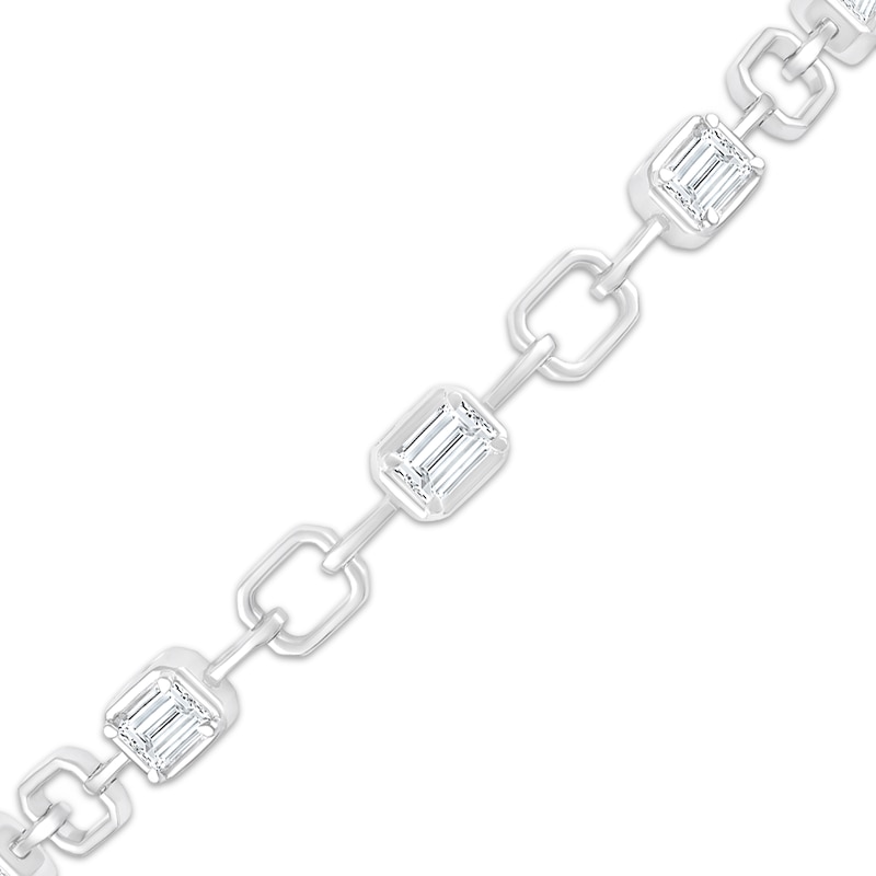 Main Image 3 of KAY Lab-Grown Diamonds Emerald-Cut Bezel-Set Station Link Bracelet 3 ct tw Sterling Silver 7"