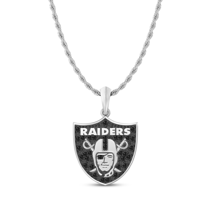 Main Image 1 of True Fans Las Vegas Raiders 1/4 ct tw Shield Logo "RAIDERS" Necklace Sterling Silver