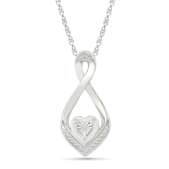 Diamond Accent Bypass Heart Necklace Sterling Silver
