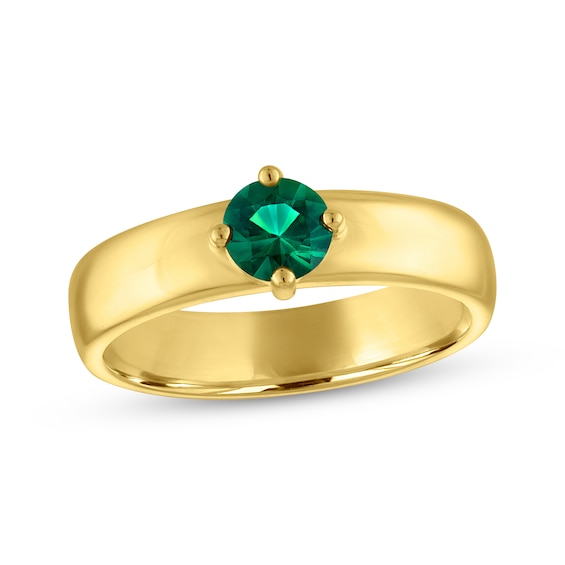 STUDIO BY KAY Round-Cut Lab-Created Emerald Solitaire Ring 24K Yellow Gold Vermeil Sterling Silver