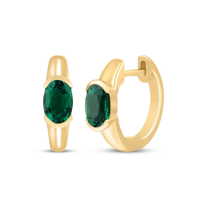Main Image 1 of STUDIO BY KAY Oval-Cut Lab-Created Emerald Solitaire Huggie Hoop Earrings 24K Yellow Gold Vermeil Sterling Silver