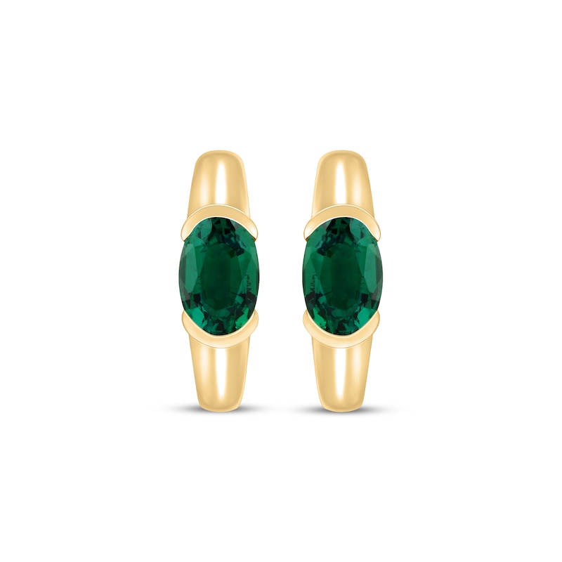 Main Image 2 of STUDIO BY KAY Oval-Cut Lab-Created Emerald Solitaire Huggie Hoop Earrings 24K Yellow Gold Vermeil Sterling Silver