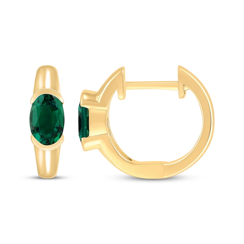 Main Image 3 of STUDIO BY KAY Oval-Cut Lab-Created Emerald Solitaire Huggie Hoop Earrings 24K Yellow Gold Vermeil Sterling Silver