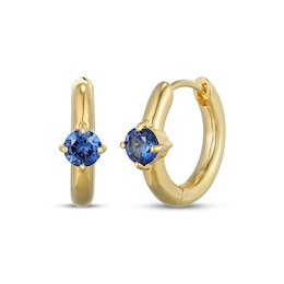STUDIO BY KAY Round-Cut Blue Lab-Created Sapphire Solitaire Huggie Hoop Earrings 24K Yellow Gold Vermeil Sterling Silver