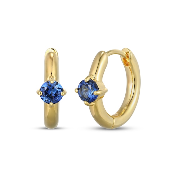 STUDIO BY KAY Round-Cut Blue Lab-Created Sapphire Solitaire Huggie Hoop Earrings 24K Yellow Gold Vermeil Sterling Silver