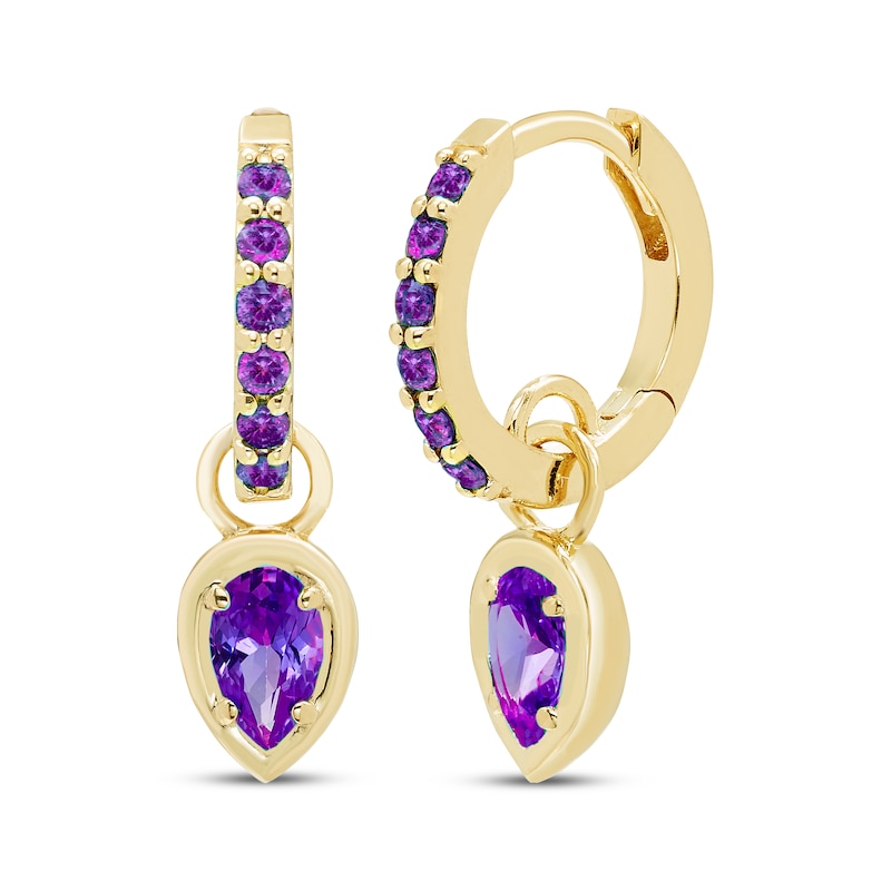 Main Image 1 of STUDIO BY KAY Pear-Shaped & Round-Cut Amethyst Hoop Drop Earrings 24K Yellow Gold Vermeil Sterling Silver