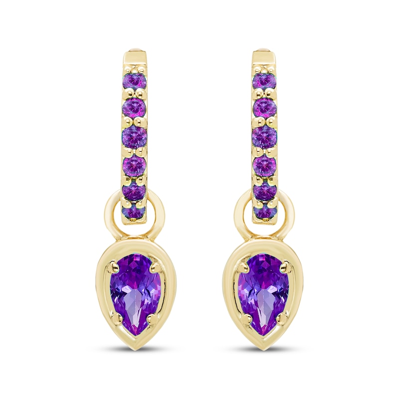 Main Image 2 of STUDIO BY KAY Pear-Shaped & Round-Cut Amethyst Hoop Drop Earrings 24K Yellow Gold Vermeil Sterling Silver