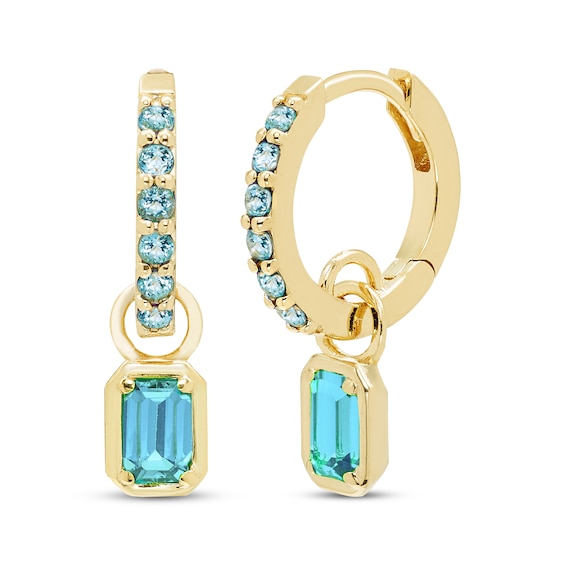 STUDIO BY KAY Emerald & Round-Cut Swiss Blue Topaz Hoop Drop Earrings 24K Yellow Gold Vermeil Sterling Silver