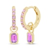 Thumbnail Image 1 of STUDIO BY KAY Emerald & Round-Cut Pink Lab-Created Sapphire Hoop Drop Earrings 24K Yellow Gold Vermeil Sterling Silver
