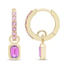 Thumbnail Image 3 of STUDIO BY KAY Emerald & Round-Cut Pink Lab-Created Sapphire Hoop Drop Earrings 24K Yellow Gold Vermeil Sterling Silver