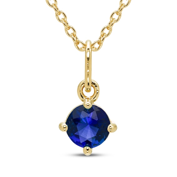 STUDIO BY KAY Blue Lab-Created Sapphire Solitaire Necklace 24K Yellow Gold Vermeil Sterling Silver 18"