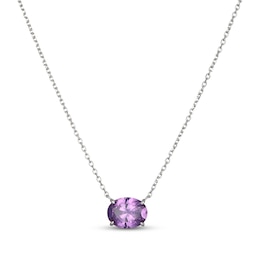 Oval-Cut Lab-Created Alexandrite Solitaire Necklace Sterling Silver 18"