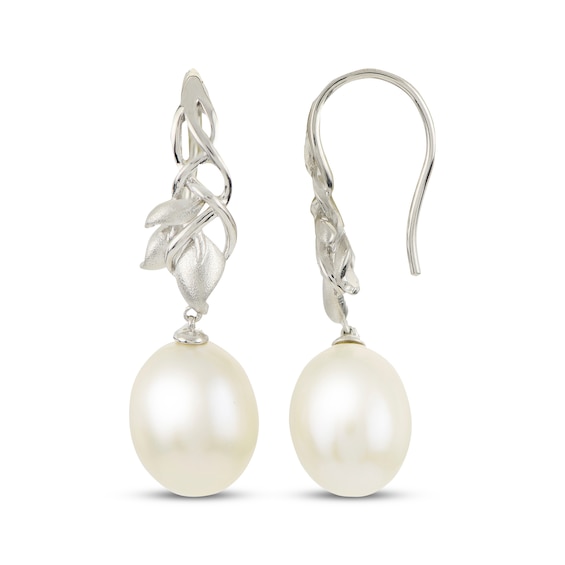 Cultured Freshwater Pearl Leaf & Vine Drop Earrings Sterling Silver